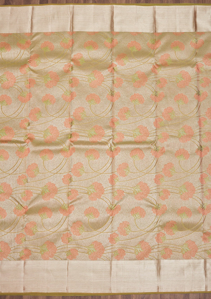 Mehendi Zariwork Pure Silk Saree-Koskii