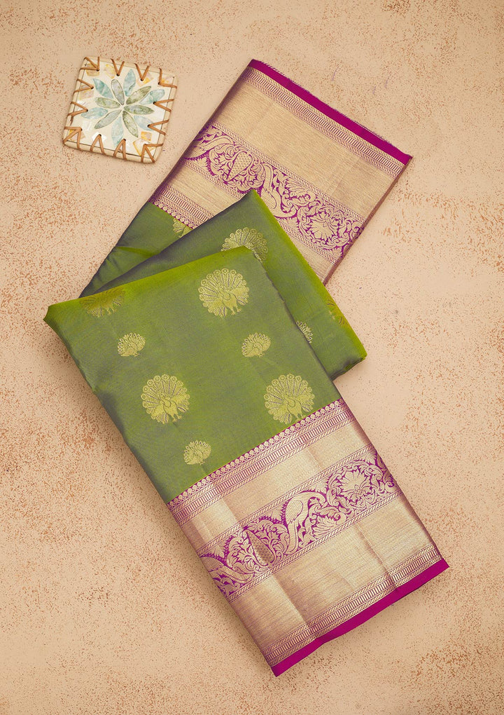 Mehendi Zariwork Pure Silk Saree-Koskii