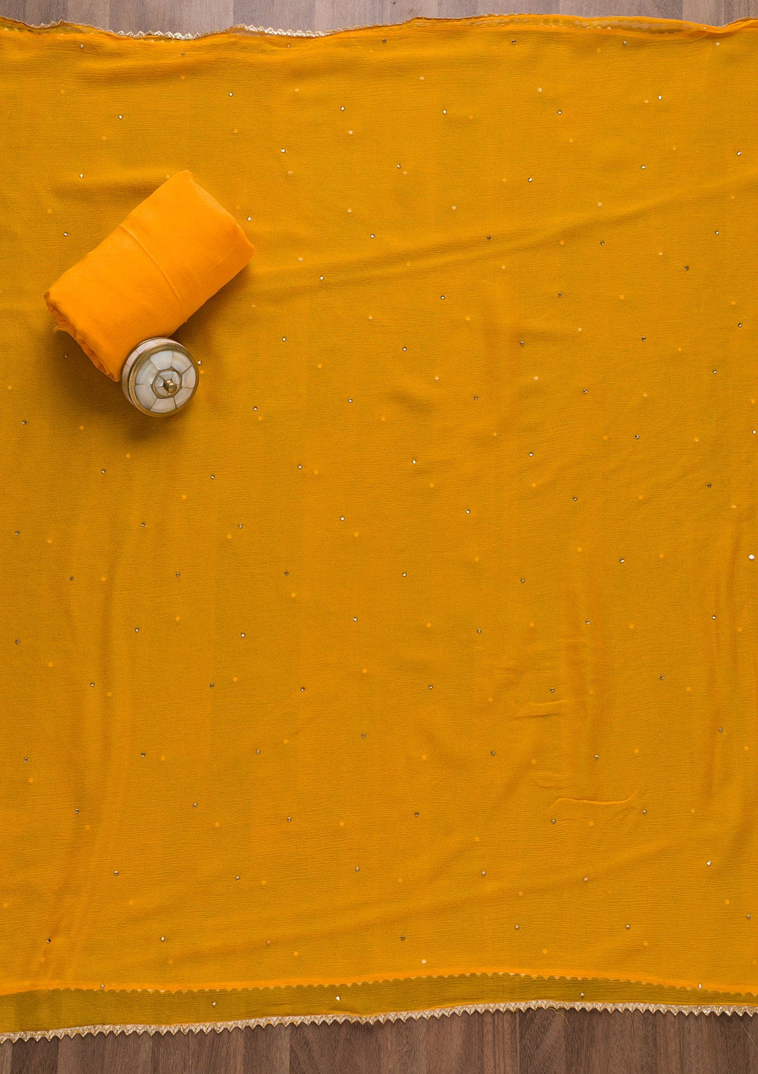 Mustard Cutdana Semi Crepe Unstitched Salwar Suit-Koskii