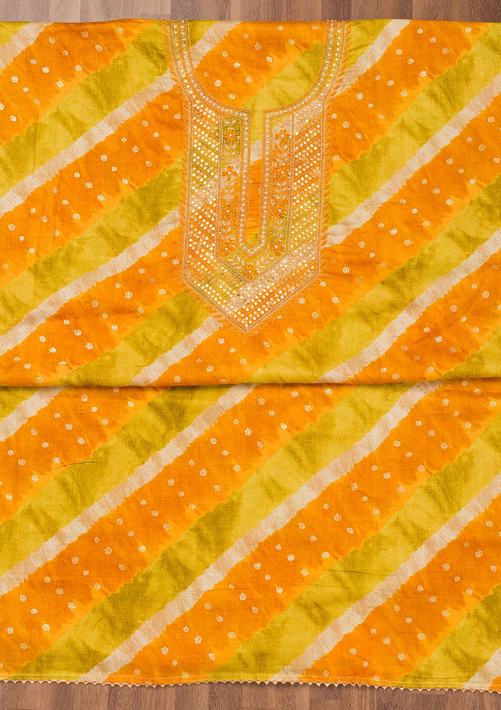 Mustard Printed Soft Silk Unstitched Salwar Suit-Koskii