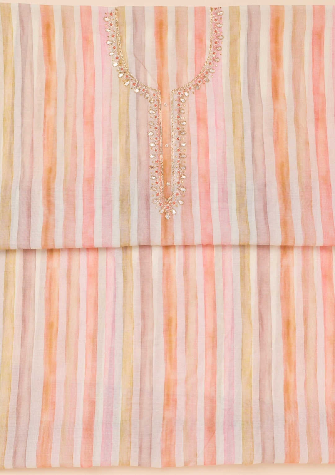 Mustard Printed Tissue Unstitched Salwar Suit-Koskii