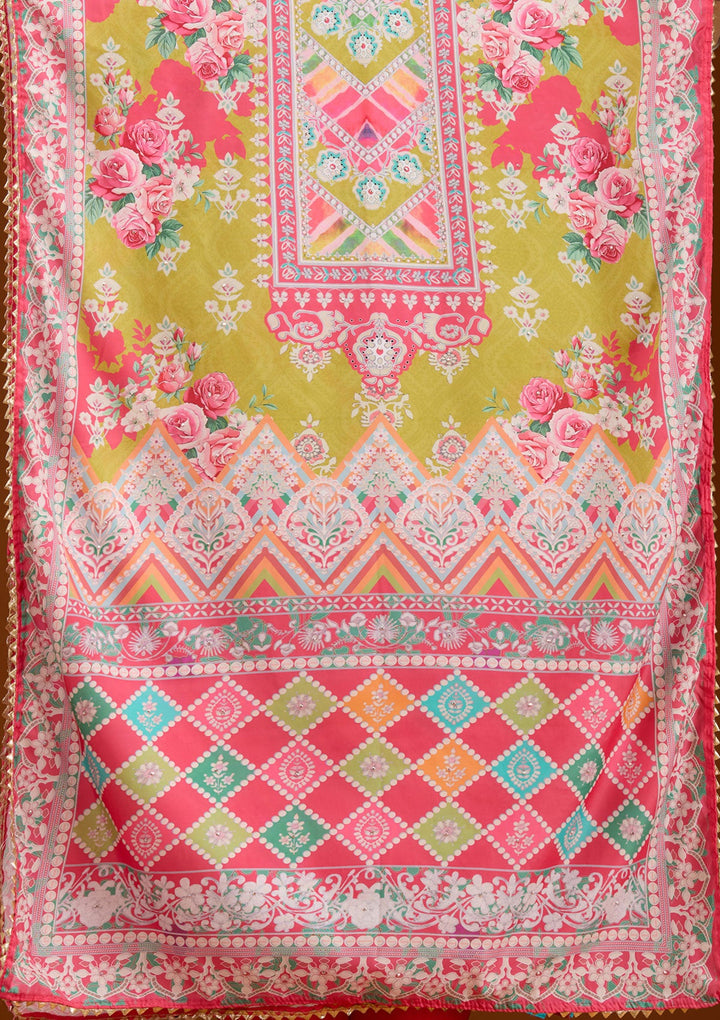 Mustard Stonework Semi Crepe Readymade Salwar Suit-Koskii