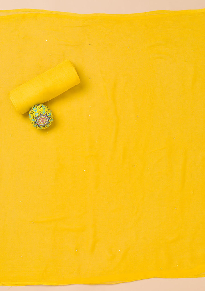 Yellow Threadwork Semi Crepe Unstitched Salwar Suit-Koskii