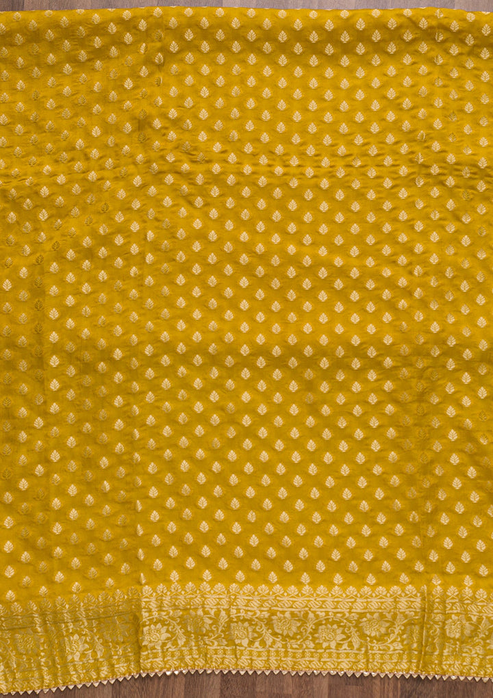 Mustard Zariwork Banarasi Unstitched Salwar Suit-Koskii
