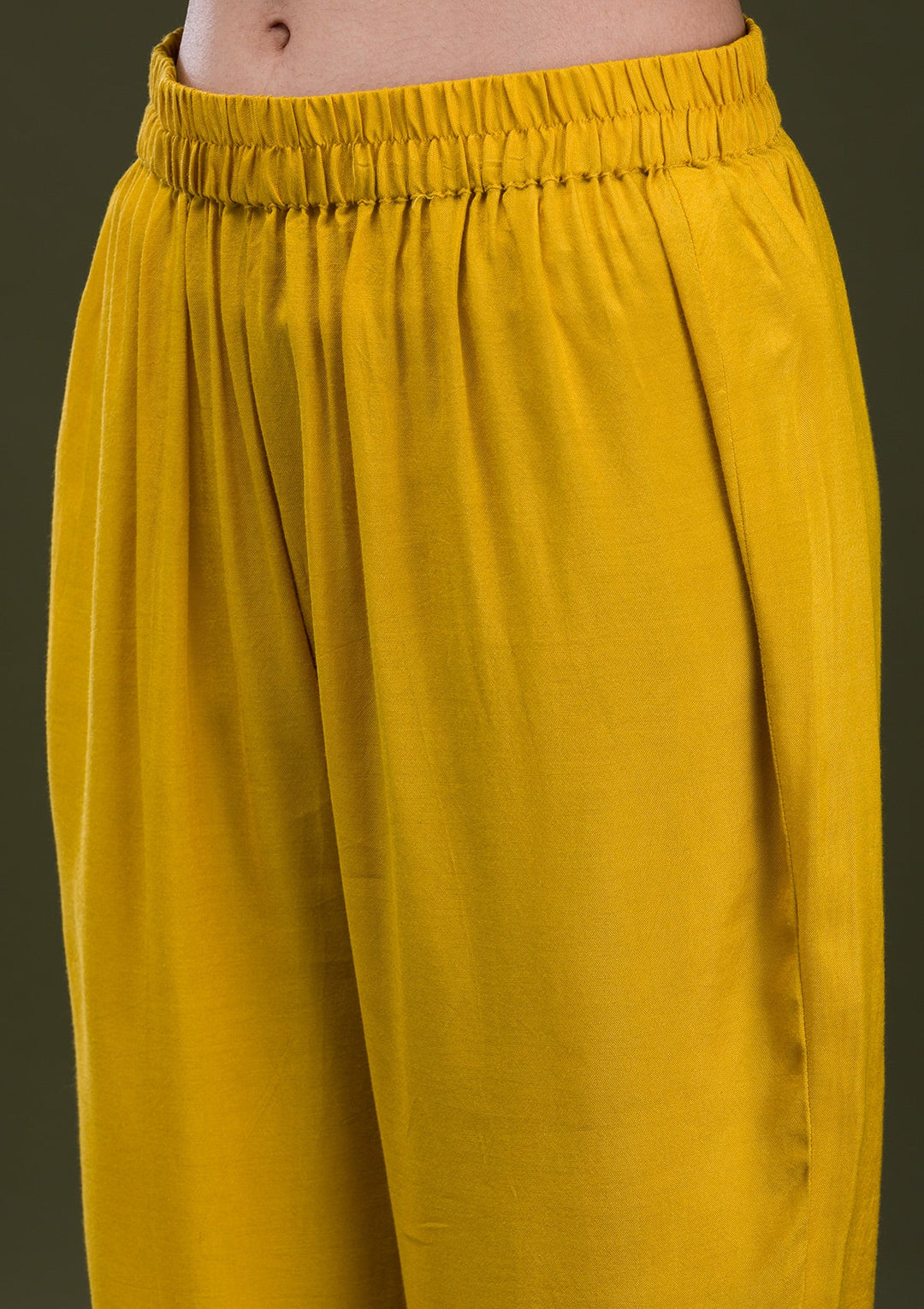 Mustard Zariwork Crepe Readymade Salwar Suit-Koskii