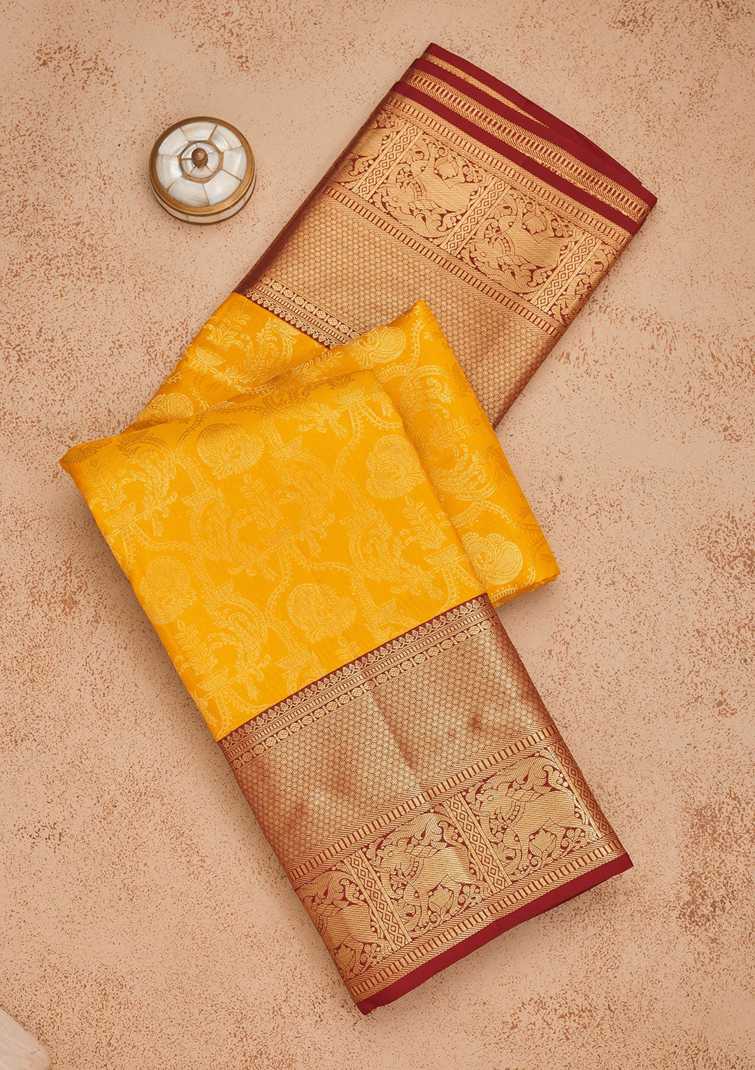 Mustard Zariwork Pure Silk Saree-Koskii