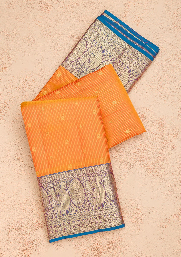 Mustard Zariwork Pure Silk Saree-Koskii