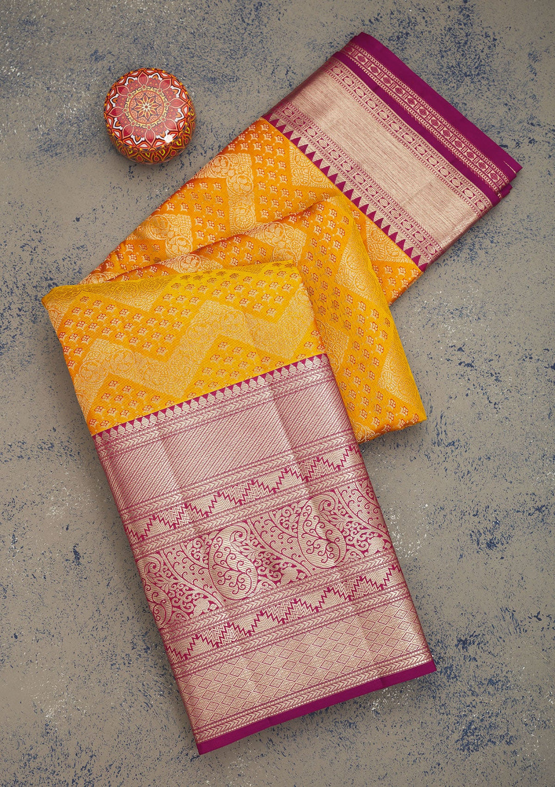 Mustard Zariwork Pure Silk Saree-Koskii