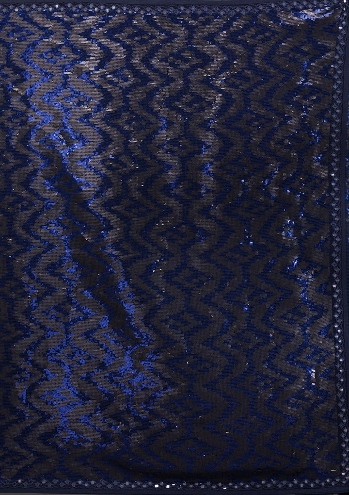 Navy Blue Sequins Georgette Saree-Koskii