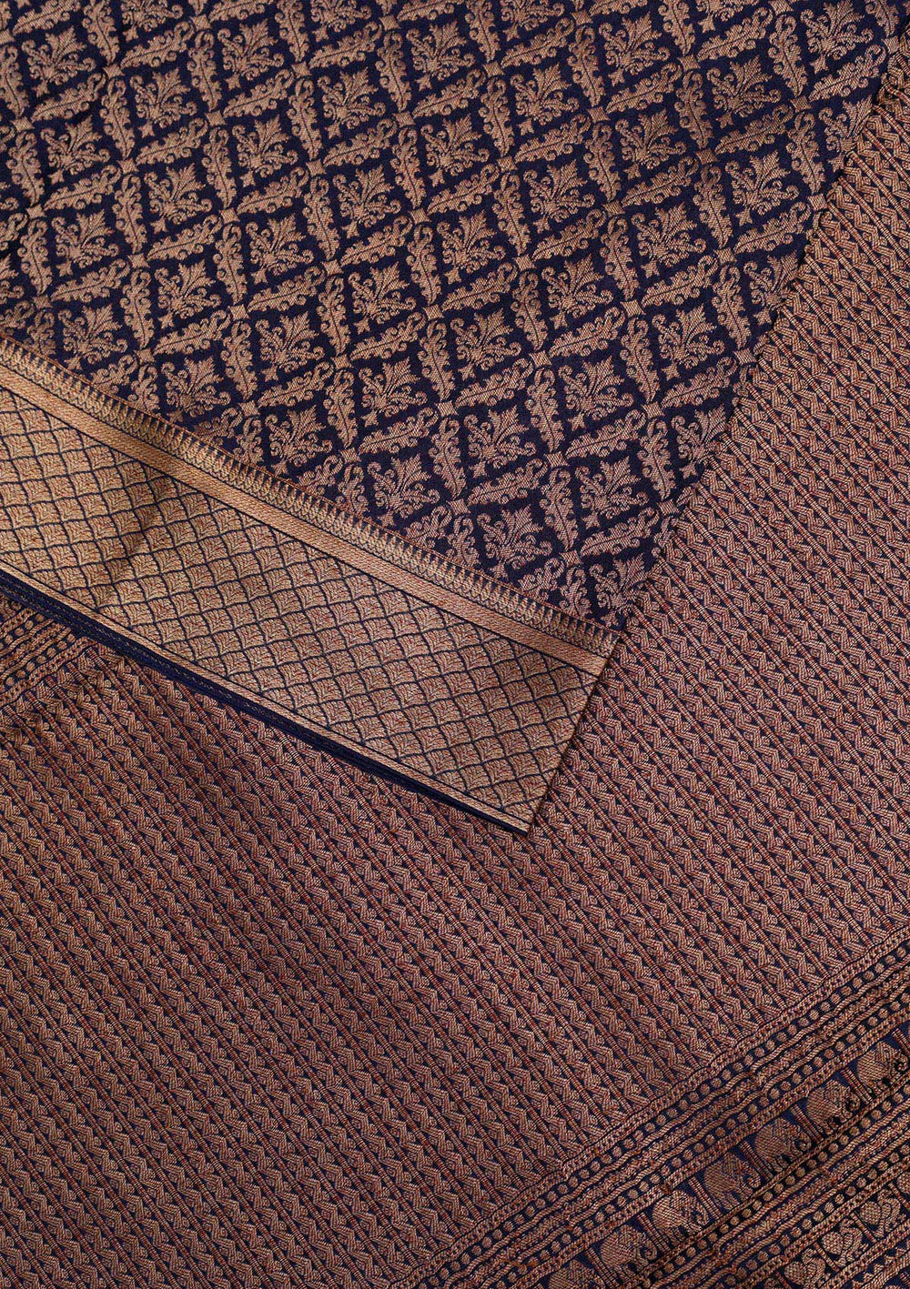 Navy Blue Zariwork Pure Silk Saree-Koskii