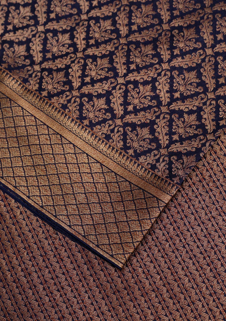 Navy Blue Zariwork Pure Silk Saree-Koskii