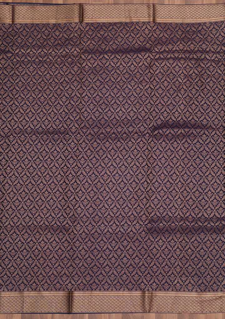 Navy Blue Zariwork Pure Silk Saree-Koskii