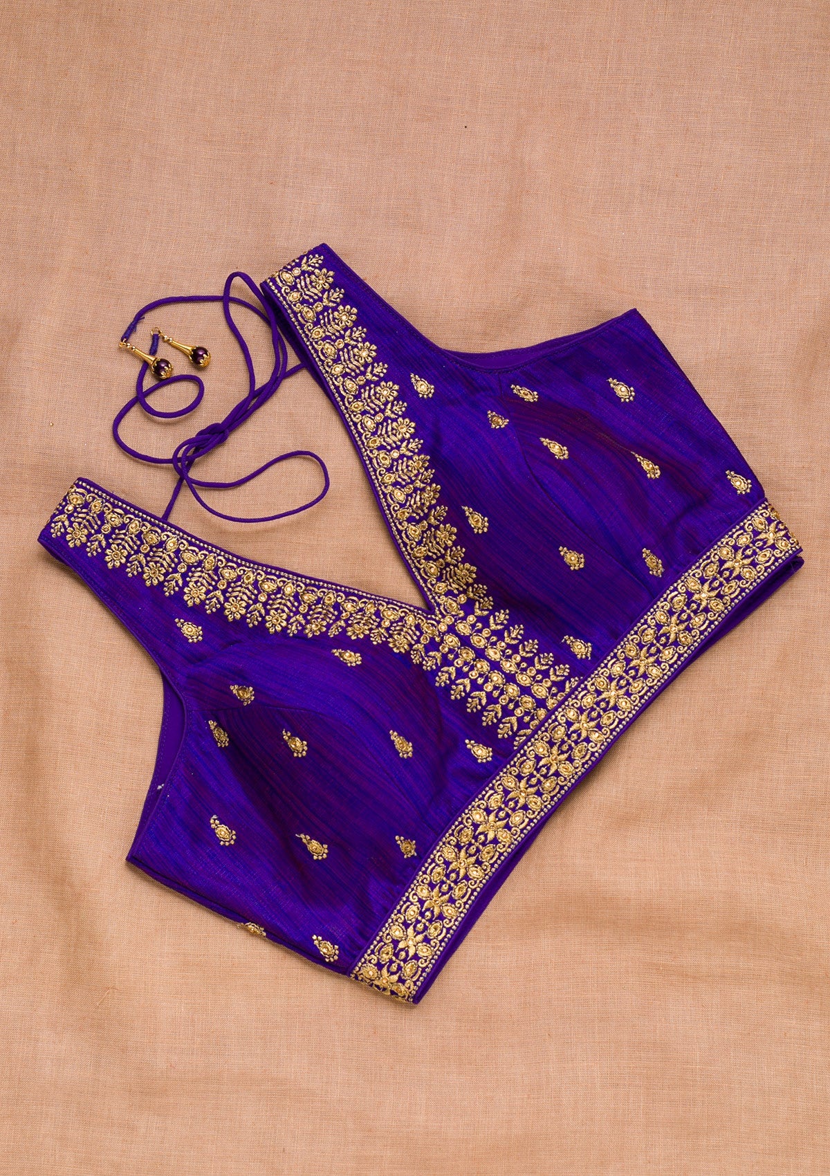 Buy Navy Blue Zariwork Raw Silk Blouse - Koskii