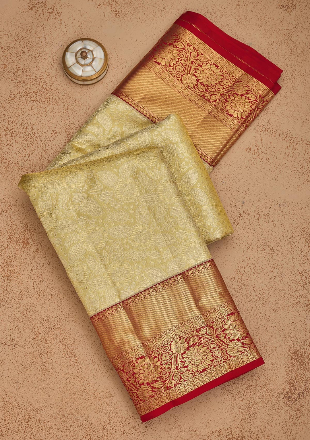 Off White Zariwork Pure Silk Saree-Koskii