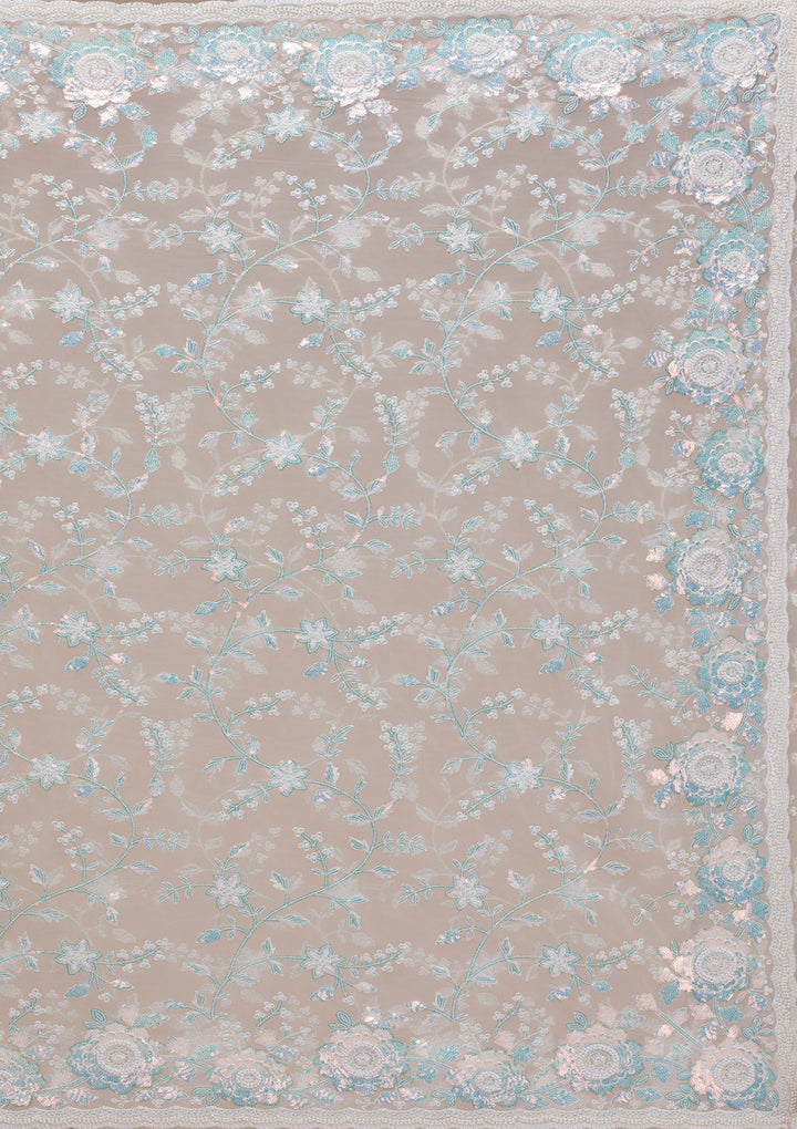 Off White Sequins Tissue Saree-Koskii