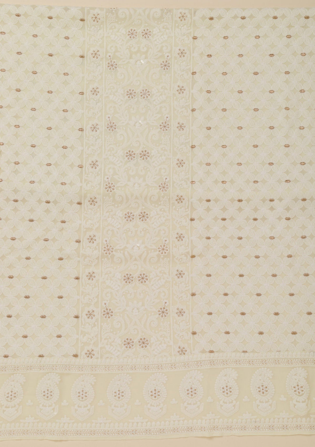 Off White Threadwork Georgette Unstitched Salwar Suit-Koskii