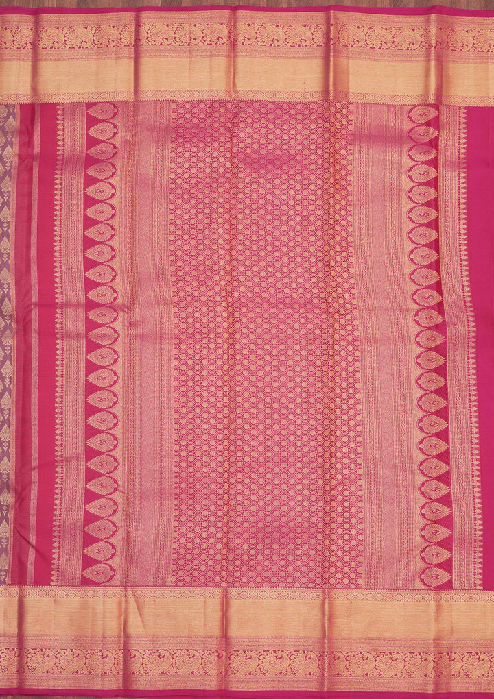 Onion Pink Zariwork Pure Silk Saree-Koskii