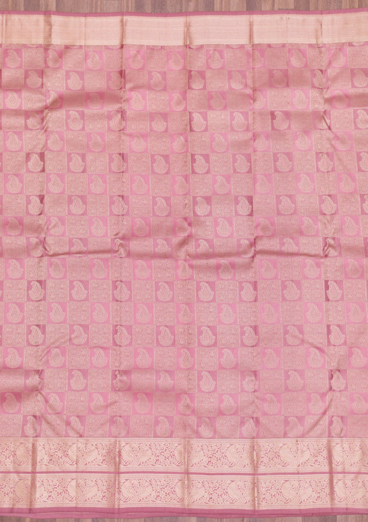 Onion Pink Zariwork Pure Silk Saree-Koskii