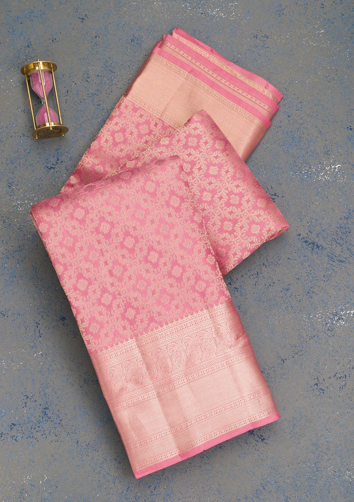 Onion Pink Zariwork Pure Silk Saree-Koskii