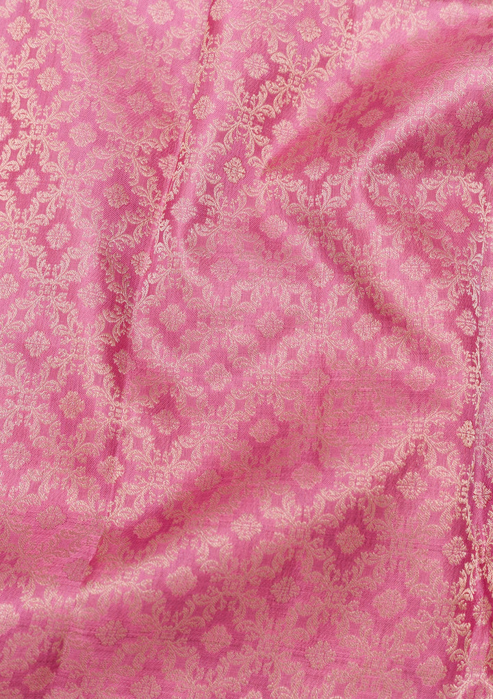 Onion Pink Zariwork Pure Silk Saree-Koskii