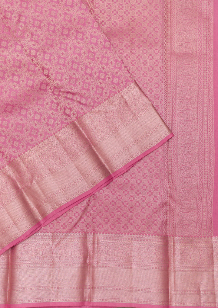 Onion Pink Zariwork Pure Silk Saree-Koskii