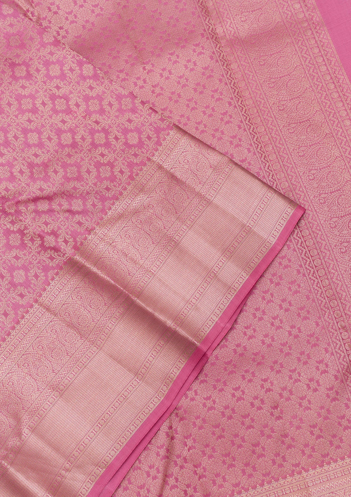 Onion Pink Zariwork Pure Silk Saree-Koskii