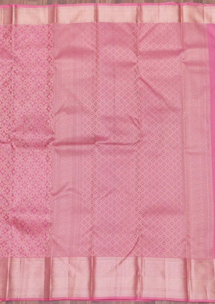 Onion Pink Zariwork Pure Silk Saree-Koskii