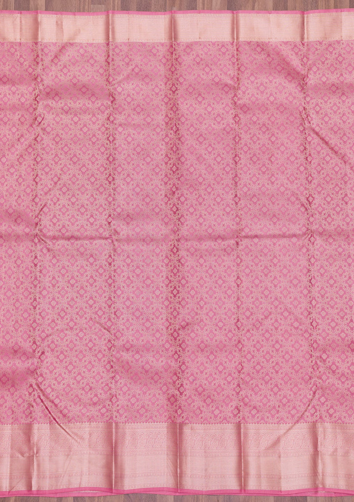 Onion Pink Zariwork Pure Silk Saree-Koskii