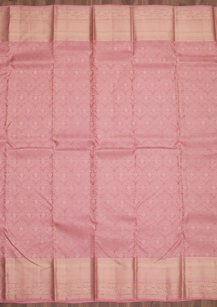 Onion Pink Zariwork Pure Silk Saree-Koskii