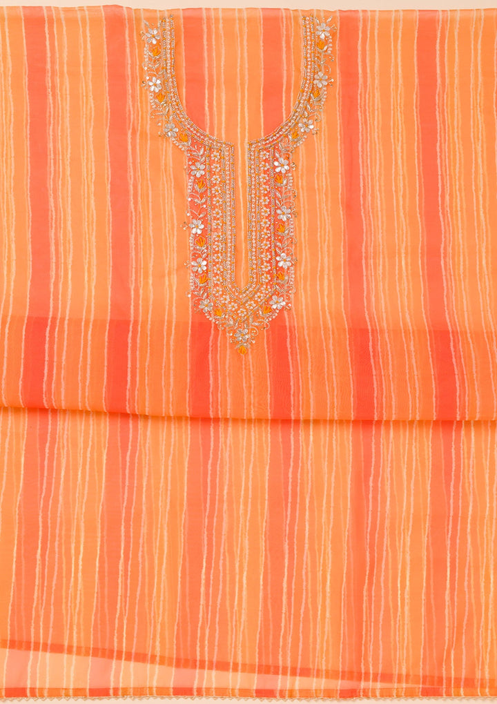 Orange Printed Organza Unstitched Salwar Suit-Koskii