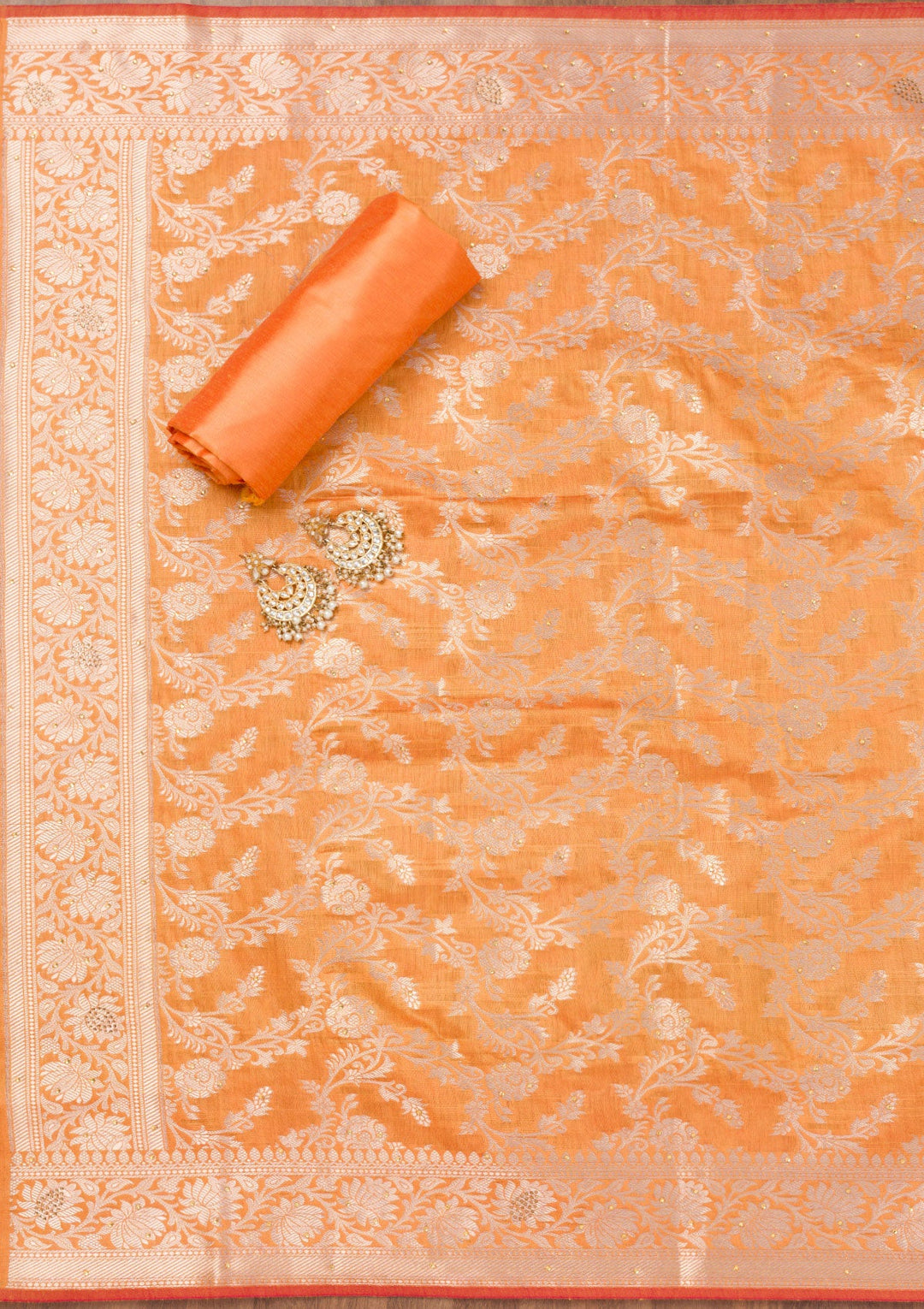 Orange Zariwork Banarasi Unstitched Salwar Suit-Koskii