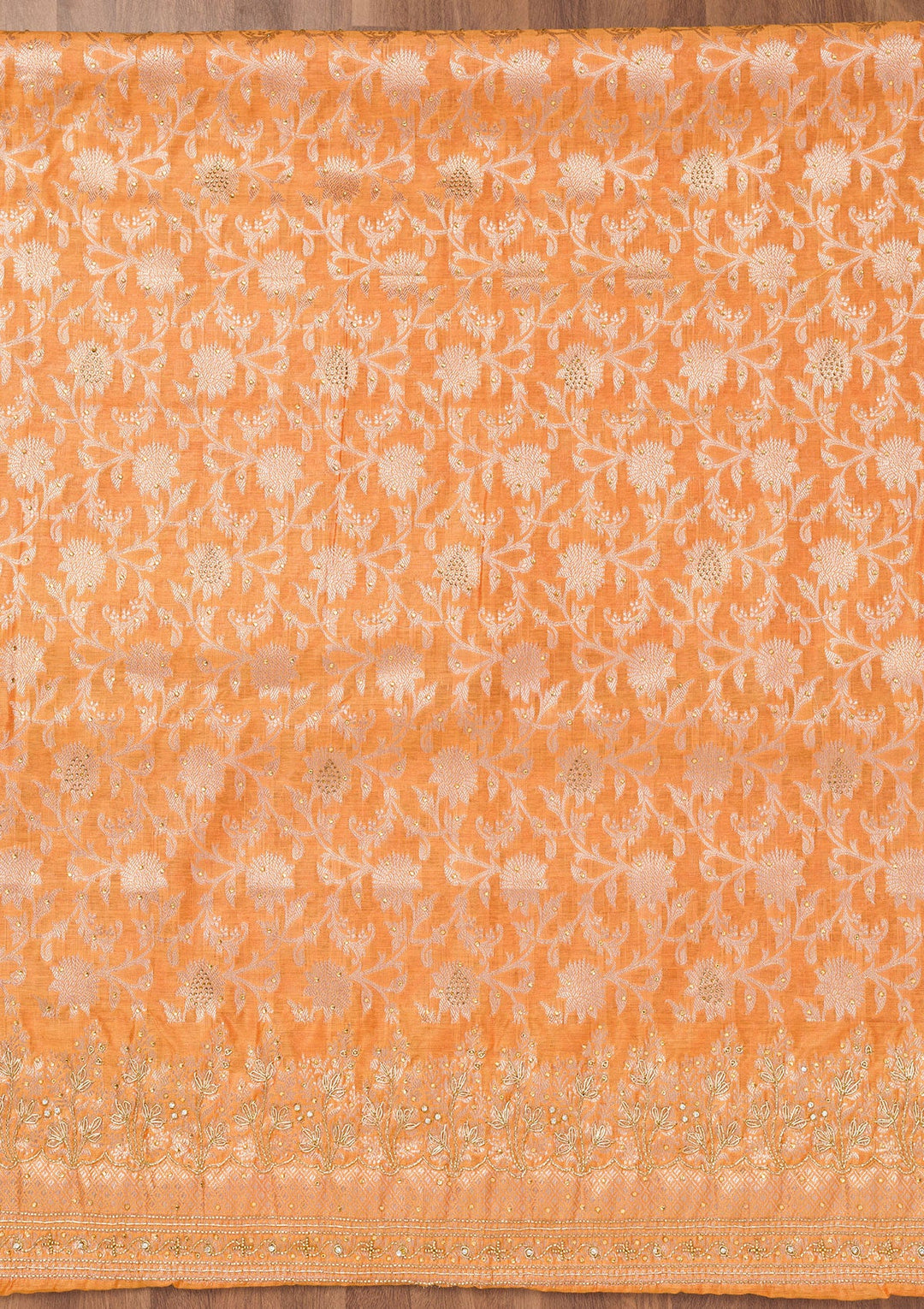 Orange Zariwork Banarasi Unstitched Salwar Suit-Koskii