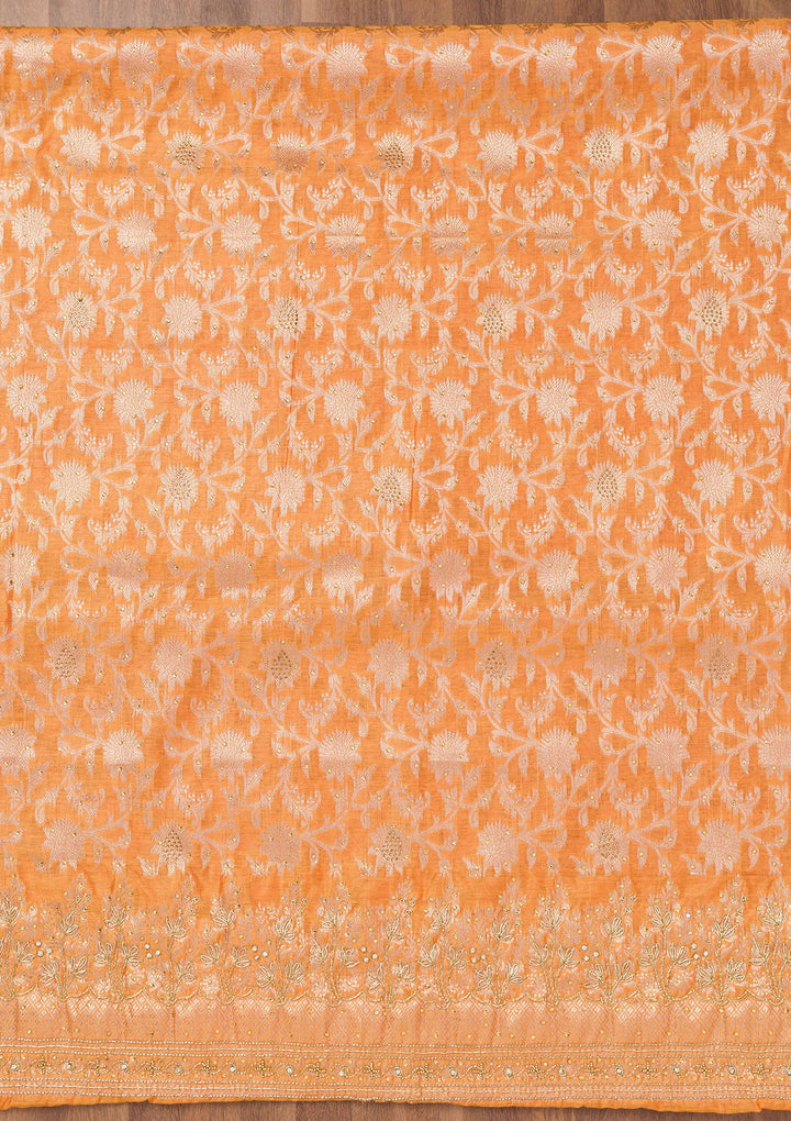 Orange Zariwork Banarasi Unstitched Salwar Suit-Koskii