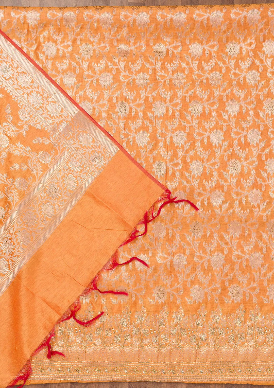 Orange Zariwork Banarasi Unstitched Salwar Suit-Koskii