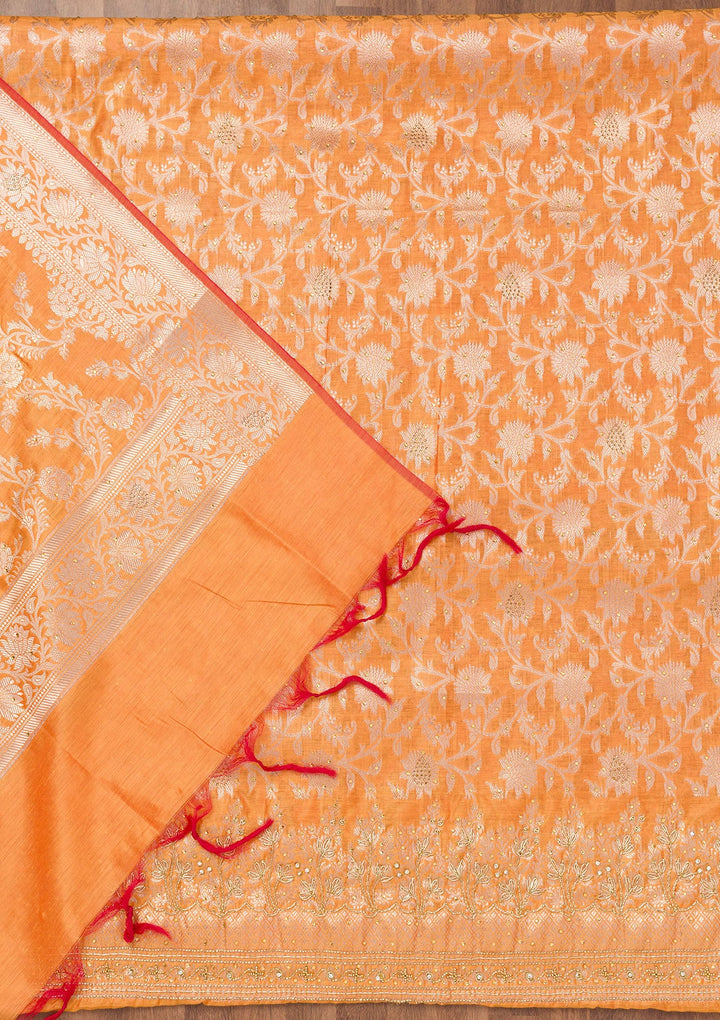 Orange Zariwork Banarasi Unstitched Salwar Suit-Koskii
