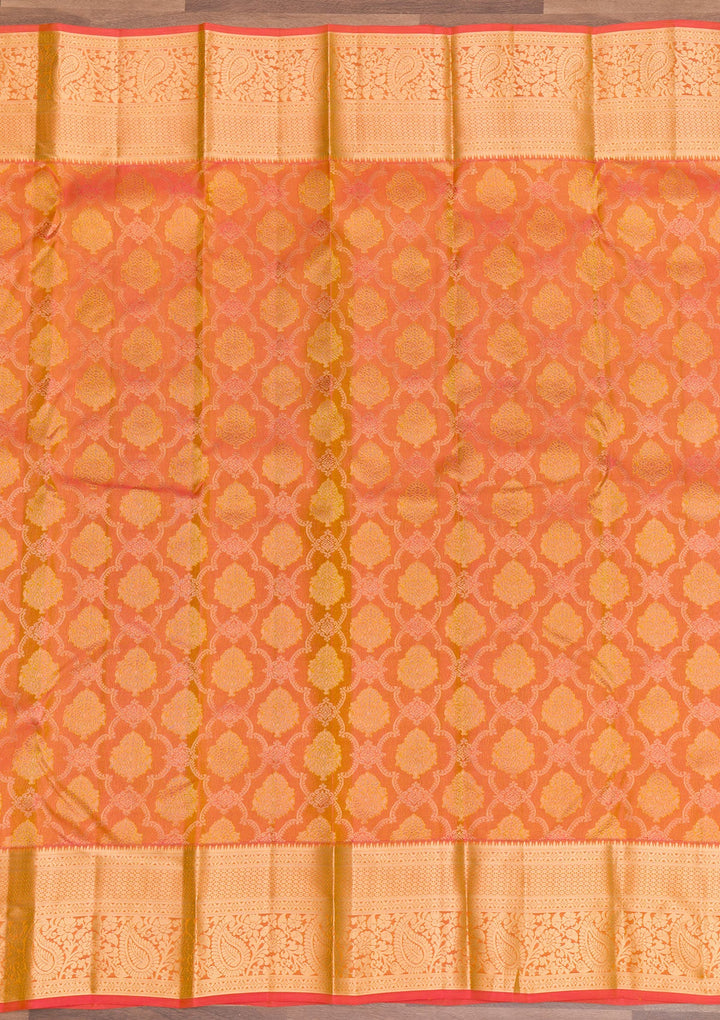 Orange Zariwork Pure Silk Saree-Koskii