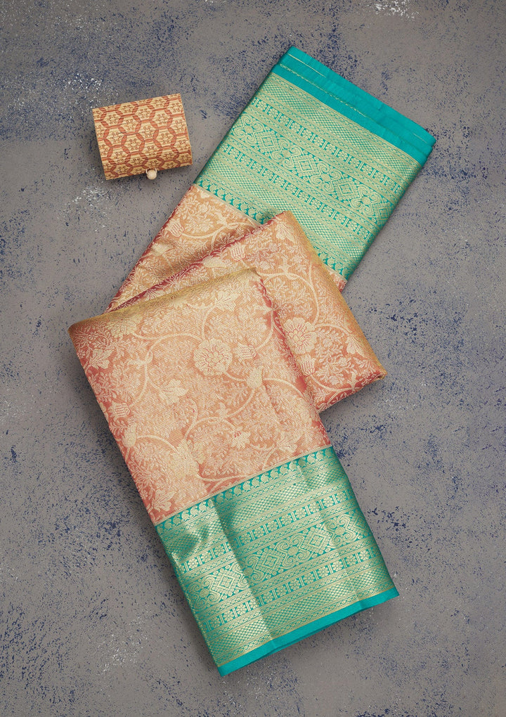 Orange Zariwork Pure Silk Saree-Koskii