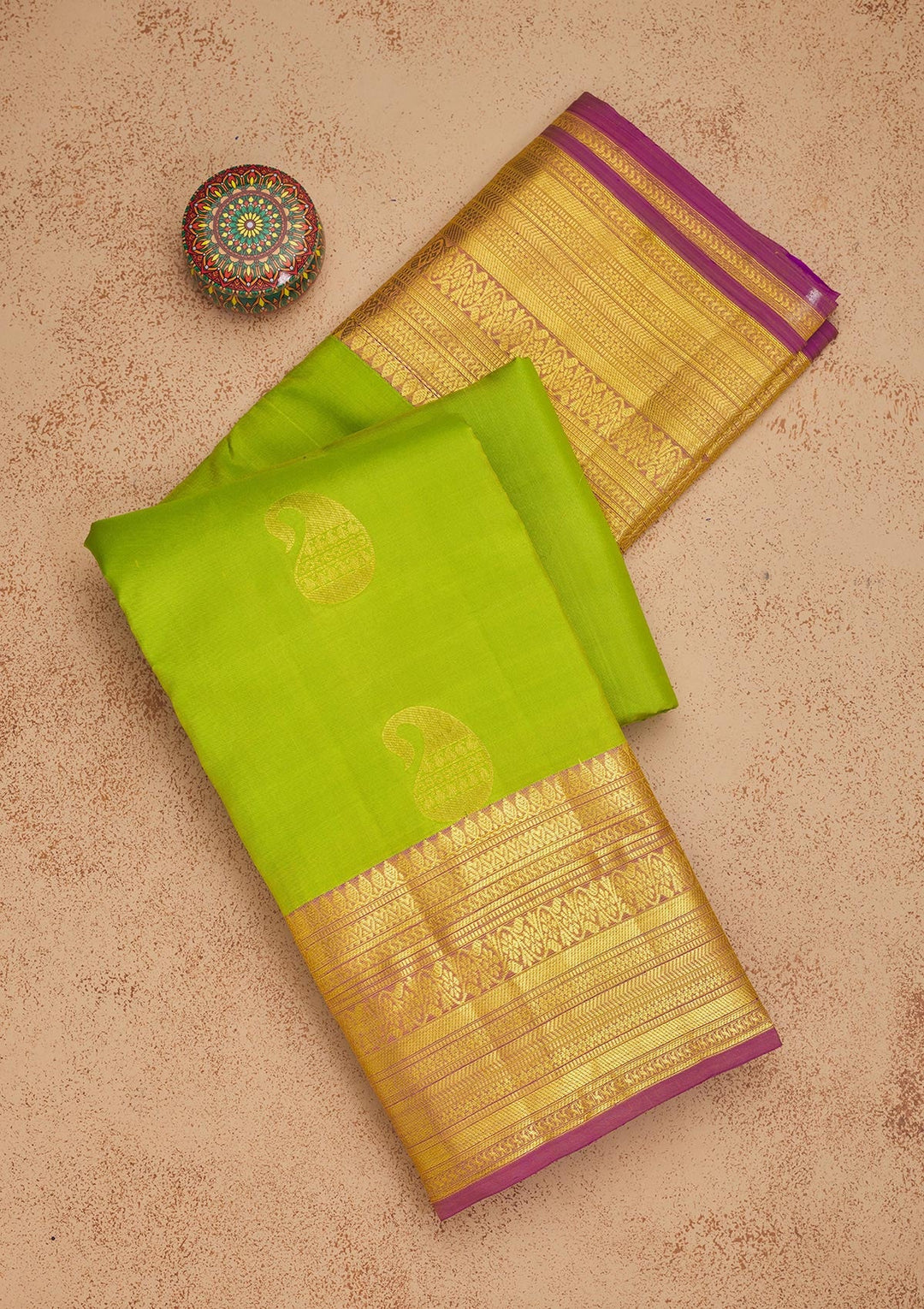 Parrot Green Zariwork Pure Silk Saree-Koskii