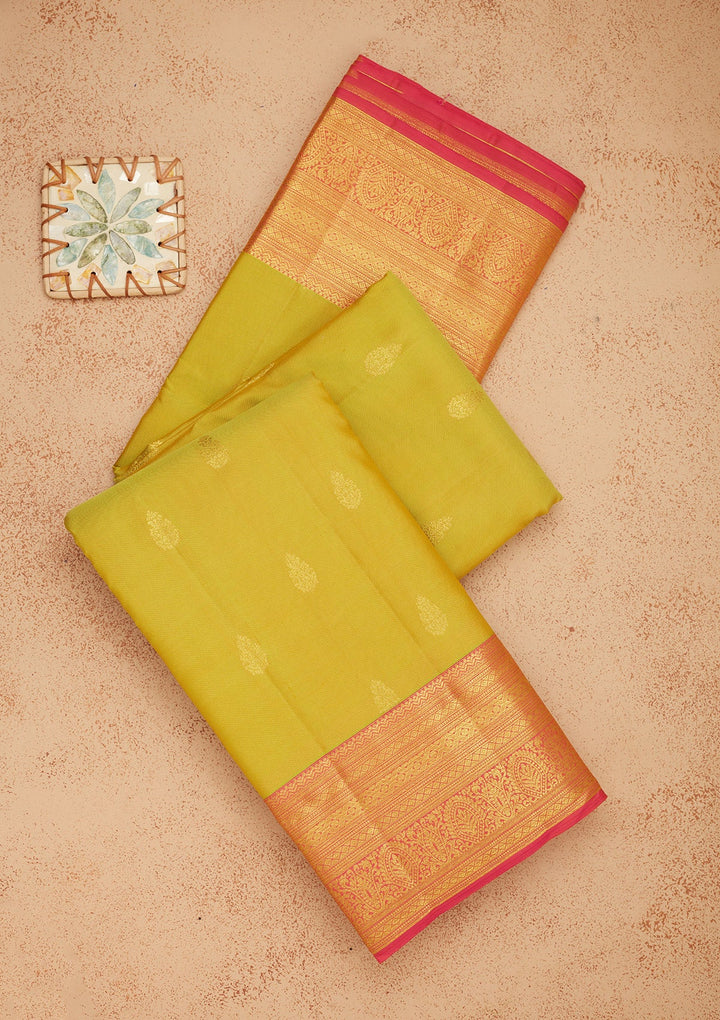 Parrot Green Zariwork Pure Silk Saree-Koskii