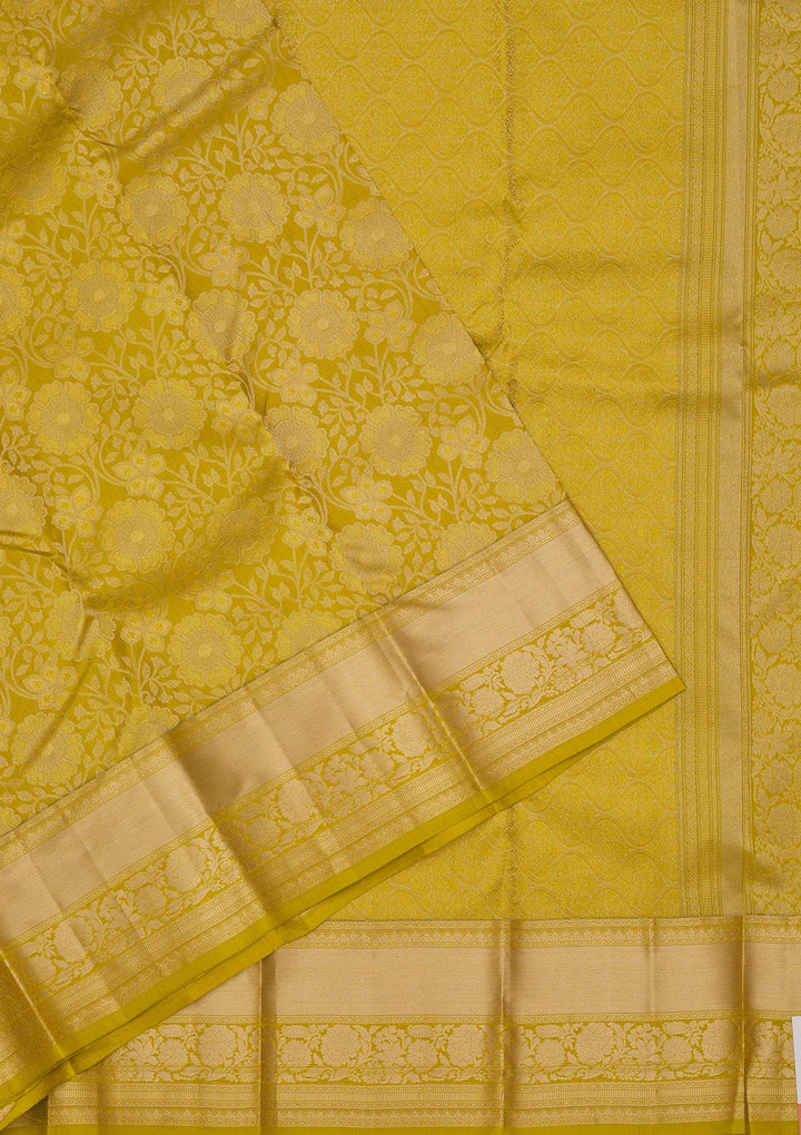 Parrot Green Zariwork Pure Silk Saree