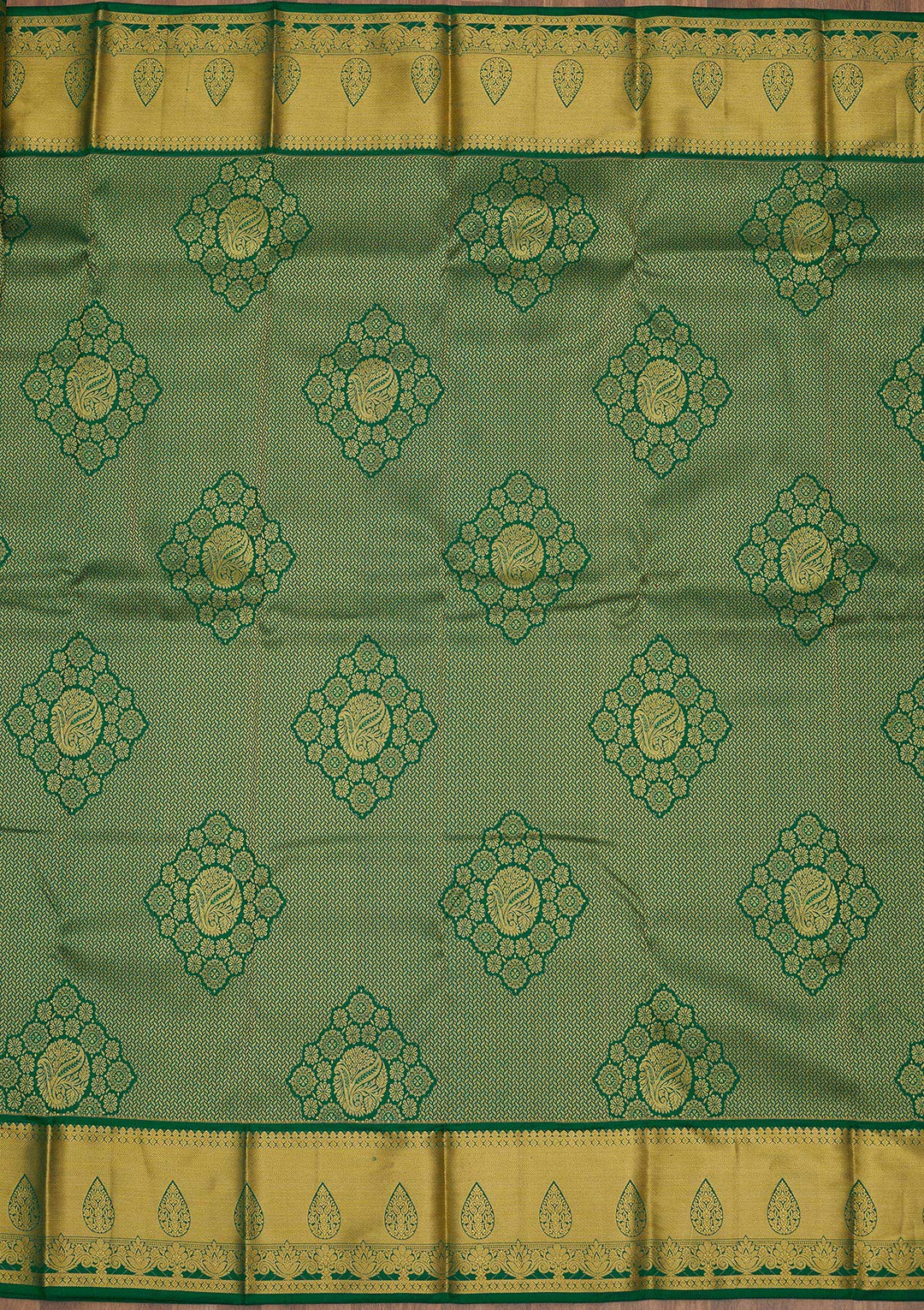 Rama Green Zariwork Pure Silk Saree-Koskii