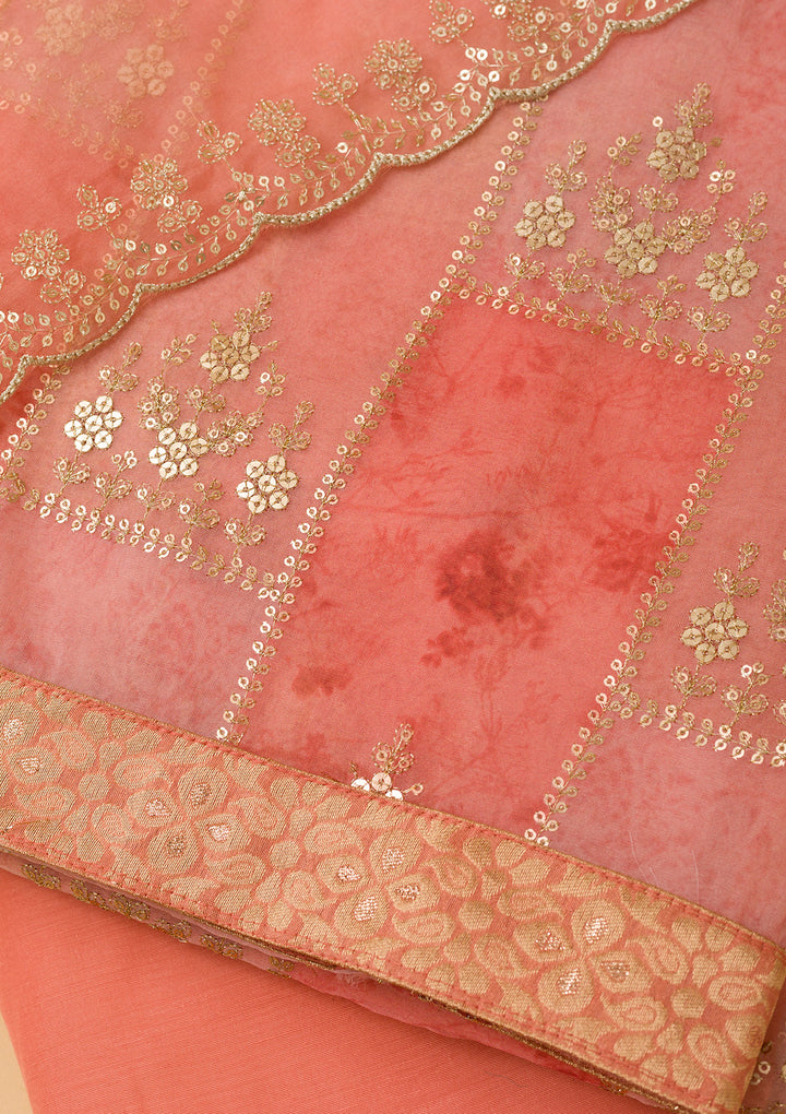 Peach Sequins Organza Unstitched Salwar Suit