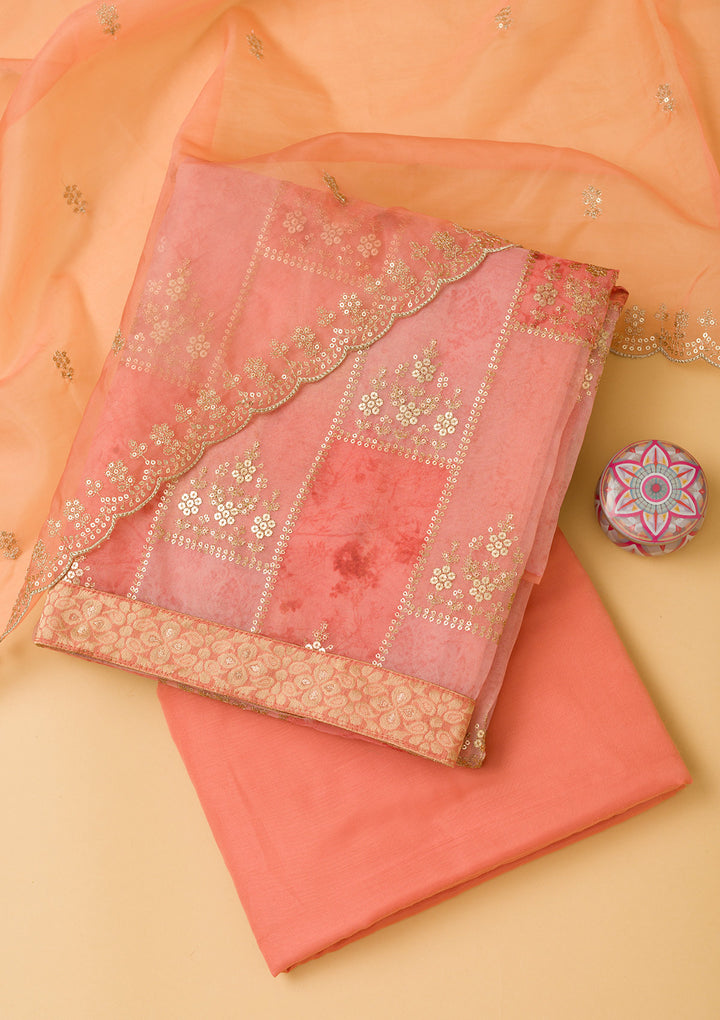 Peach Sequins Organza Unstitched Salwar Suit