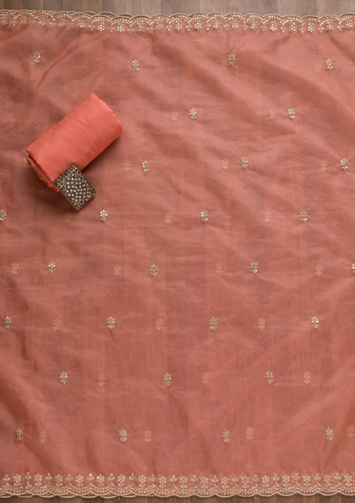 Peach Sequins Organza Unstitched Salwar Suit-Koskii