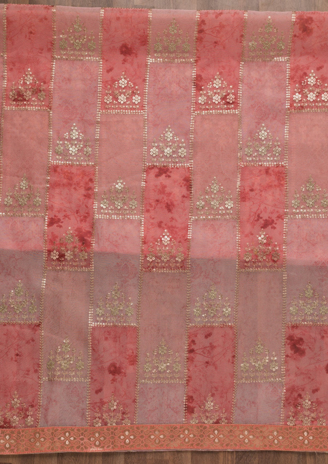 Peach Sequins Organza Unstitched Salwar Suit-Koskii