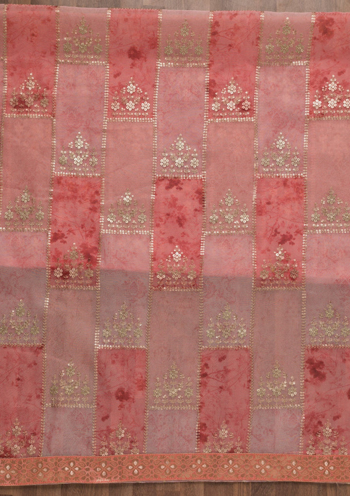 Peach Sequins Organza Unstitched Salwar Suit-Koskii