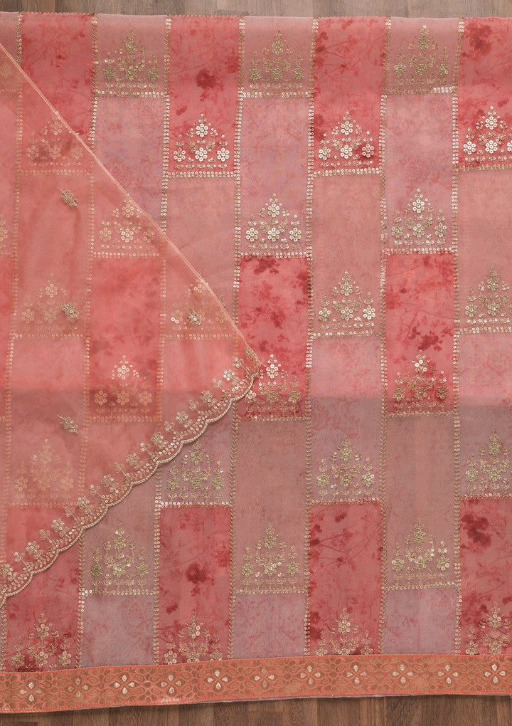 Peach Sequins Organza Unstitched Salwar Suit-Koskii