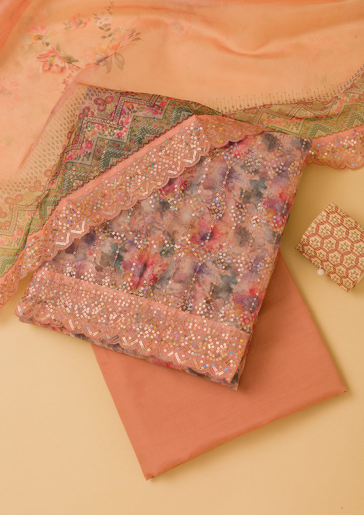 Peach Sequins Tissue Unstitched Salwar Suit