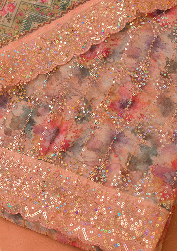 Peach Sequins Tissue Unstitched Salwar Suit