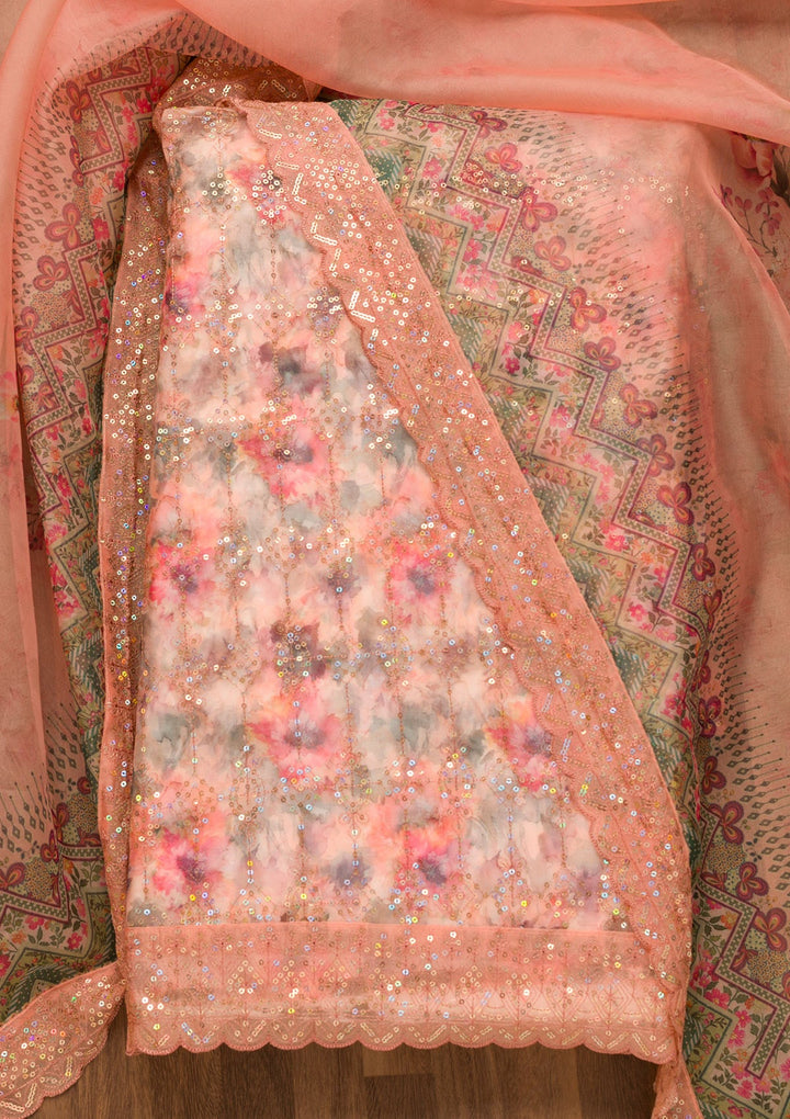 Peach Sequins Tissue Unstitched Salwar Suit-Koskii